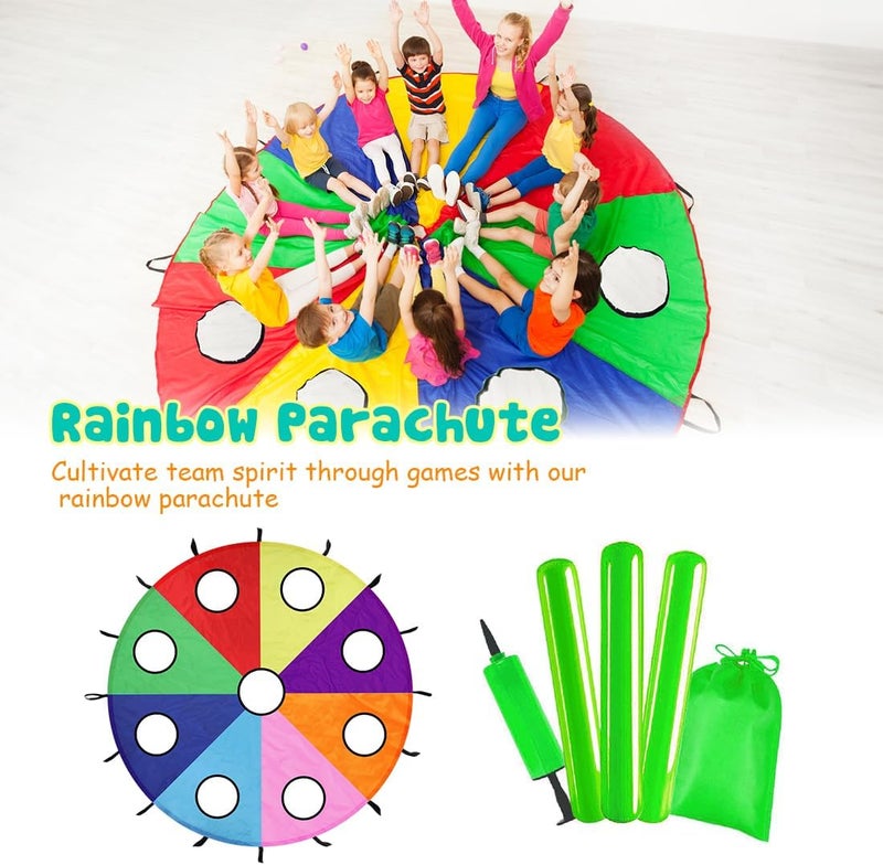 DOLEMODUO Rainbow Parachute for Kids, Play Parachute Toy with Handles, Parachute Game for Kids Cooperation Group Play and Outdoor Playground Activities - Image 4